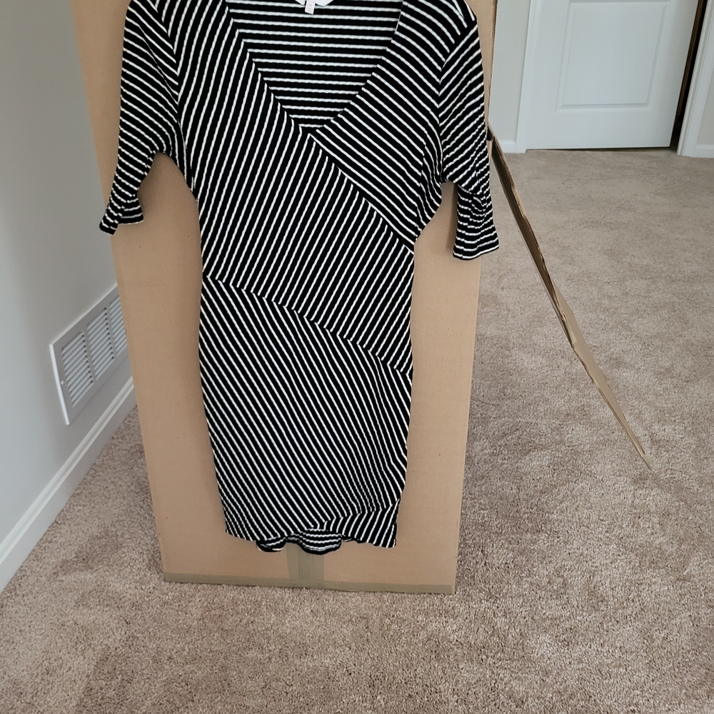 Candie's Striped Asymmetrical Dress in Black and White